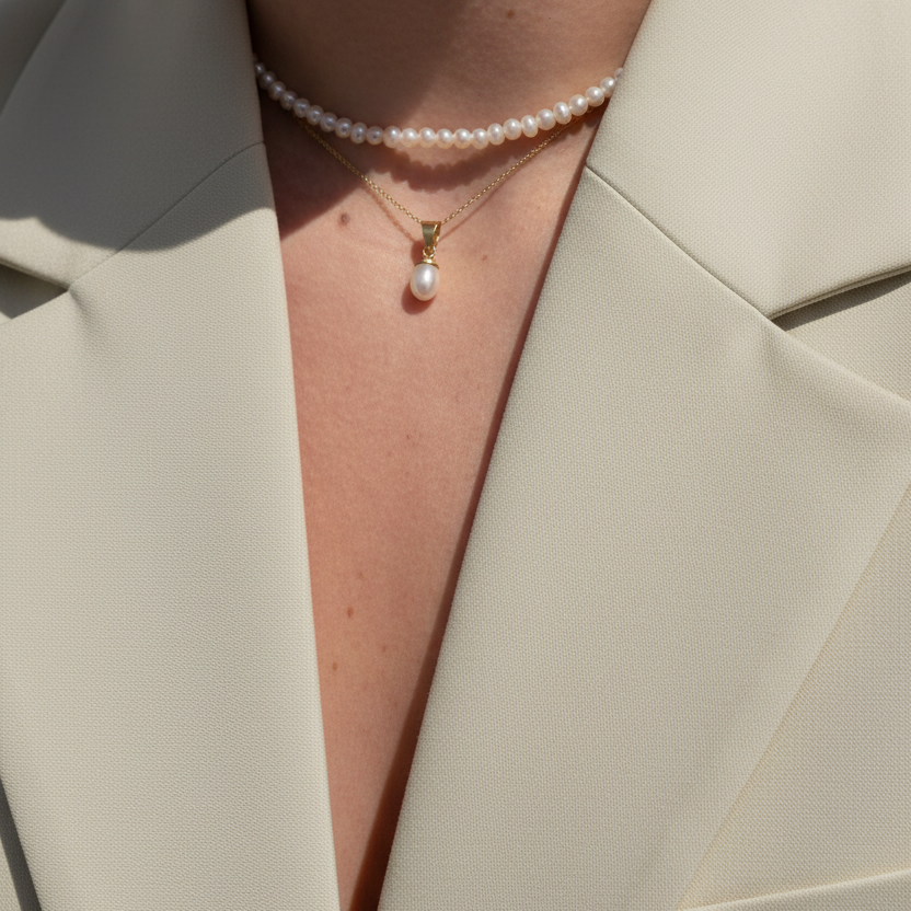 Gioia Pearl Necklace - Cream Sage Blazer