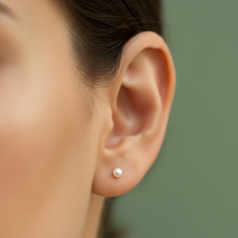 On-ear Mila studs — raw realistic skin